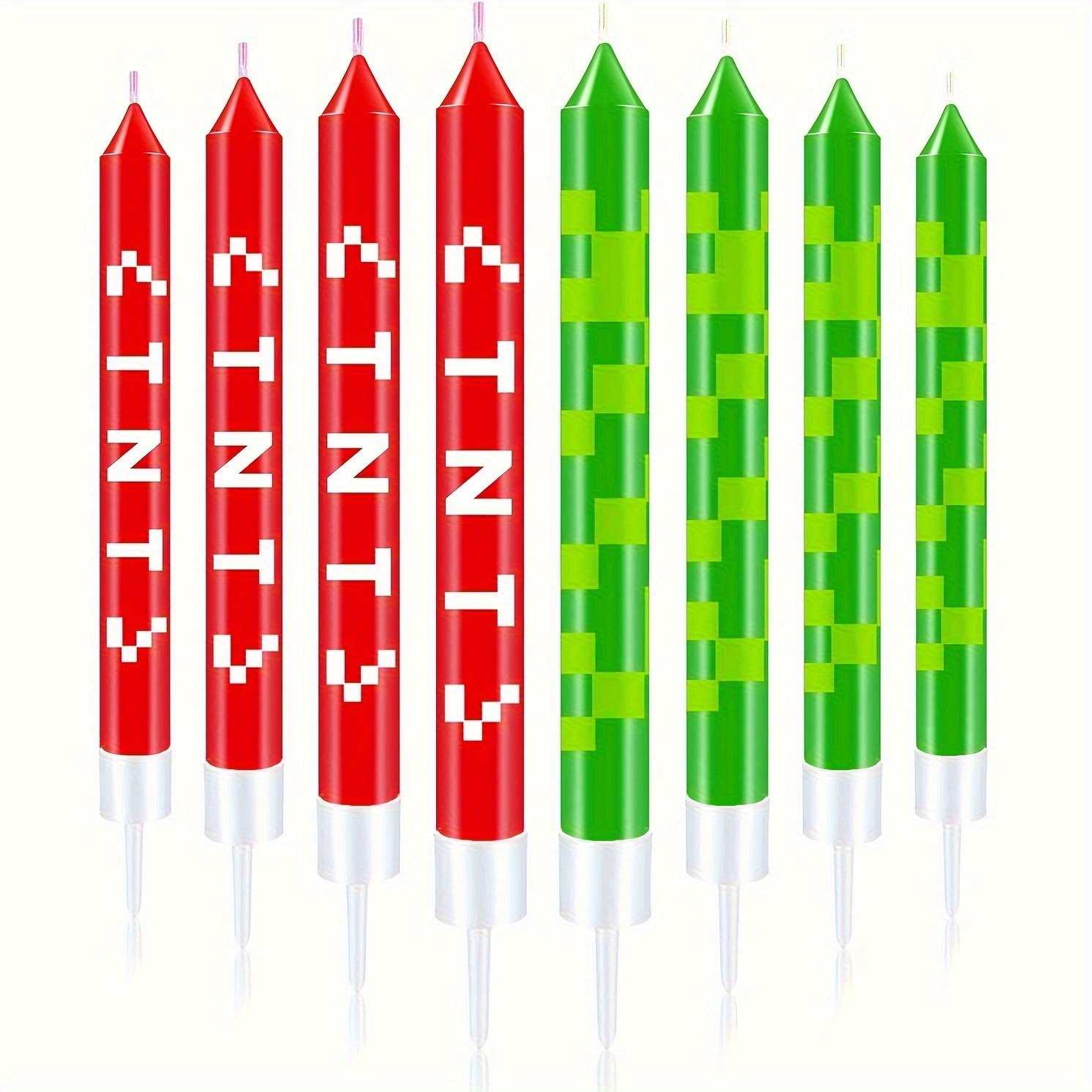 Unity Candle Set - 12/24pcs 그린 픽셀 케이크 캔들 장식