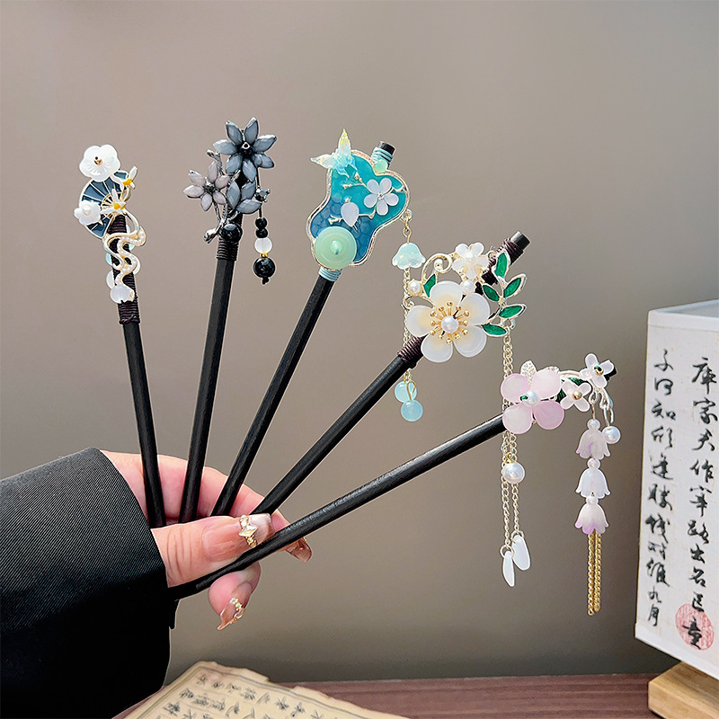 Wedding Decoration Supply - 클래식 태슬 헤어 스틱 블랙 나무