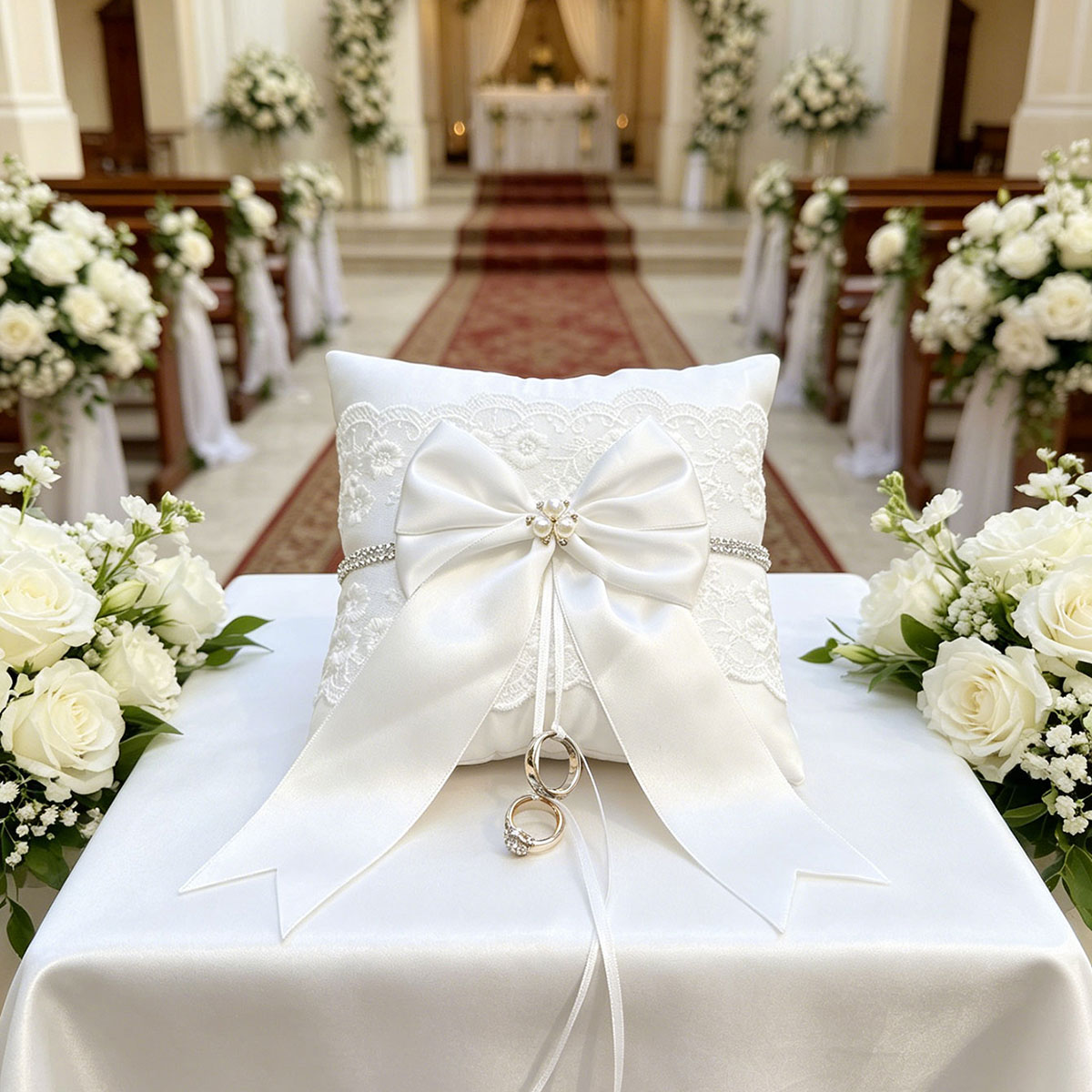 야외 교회 결혼식을 위한 새틴 대형 리본과 라인스톤이  - Ring Bearer Pillow 리뷰 및 가격