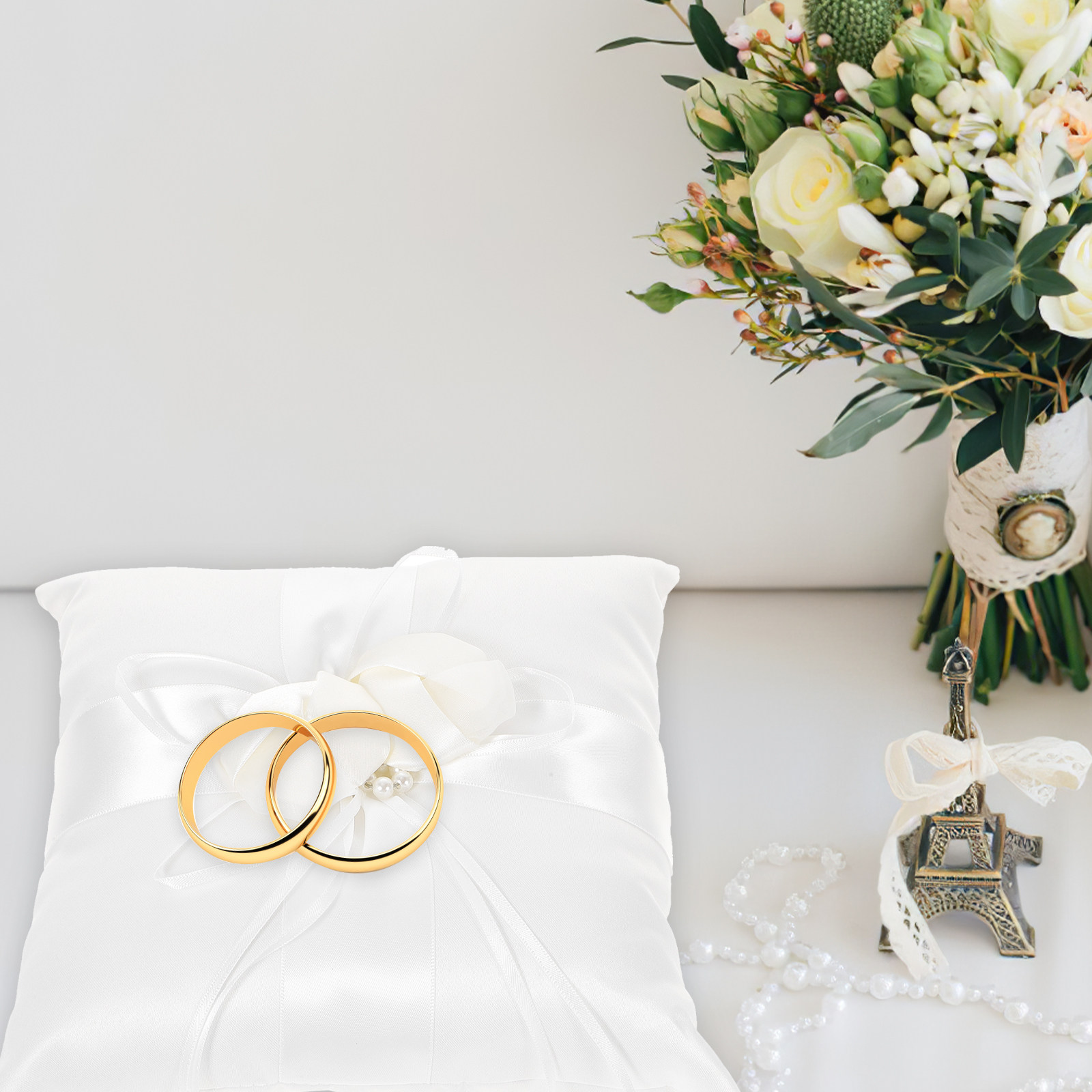 20x20cm 우아한 흰색 새틴 포켓 링 베개 꽃봉오리 - Ring Bearer Pillow 리뷰 및 가격