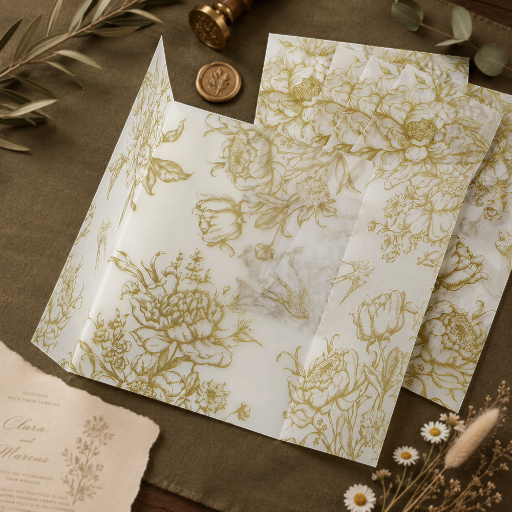 20/50pcs 단색 꽃무늬 벨럼 랩, 빈티지 꽃무늬  - Wedding Envelopes 리뷰 및 가격