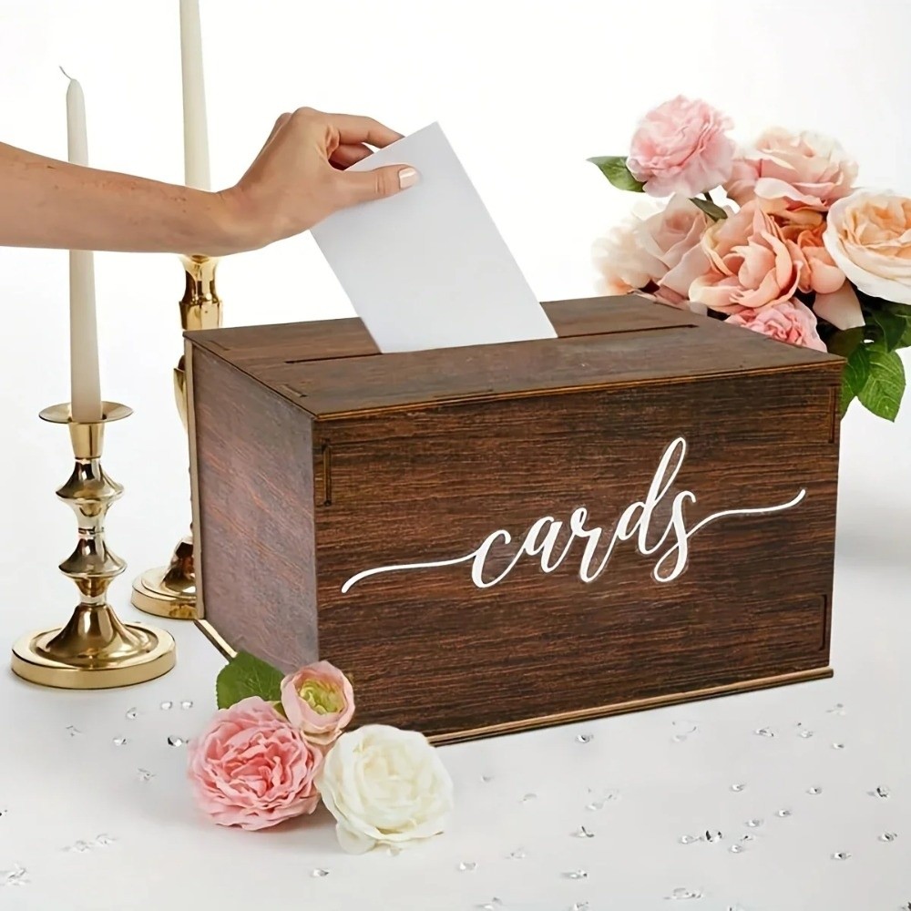 새로운 나무 웨딩 카드 상자 뚜껑이 있는 장식용 기념품 - Wedding Card Box 리뷰 및 가격