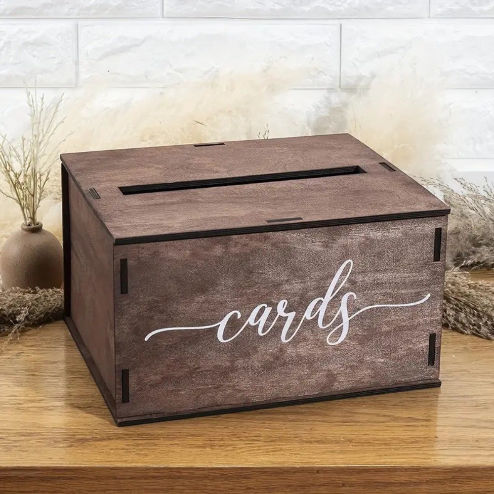 새로운 나무 웨딩 카드 상자 뚜껑이 있는 장식용 기념품 - Wedding Card Box 리뷰 및 가격