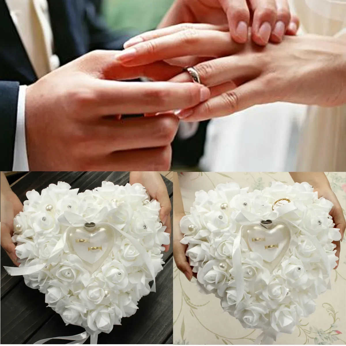 화이트 링 베어러 쿠션 홀더 하트 모양 장미 꽃 링 박 - Ring Bearer Pillow 리뷰 및 가격